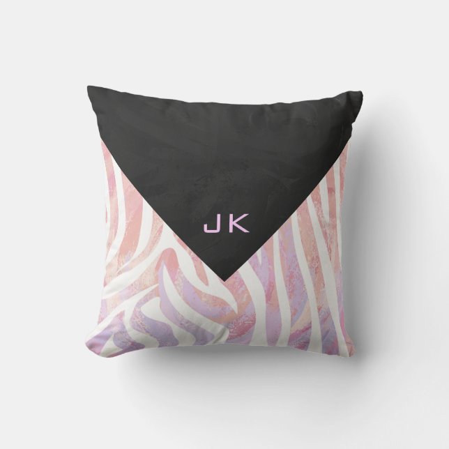 Zebra Monogram roze en wit Kussen (Voorkant)