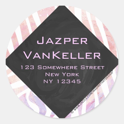 Zebra Monogram roze en wit Ronde Sticker (Voorkant)