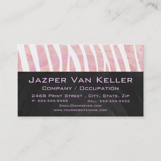 Zebra Monogram roze en wit Visitekaartje (Voorkant)