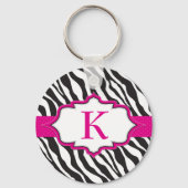 Zebra Monogram roze lint Sleutelhanger (Voorkant)