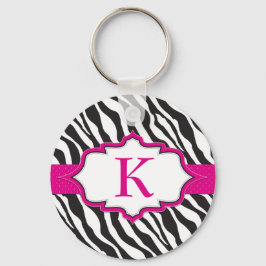 Zebra Monogram roze lint Sleutelhanger