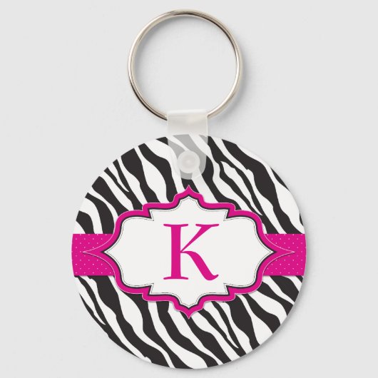 Zebra Monogram roze lint Sleutelhanger (Voorkant)