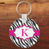 Zebra Monogram roze lint Sleutelhanger (Voorkant)