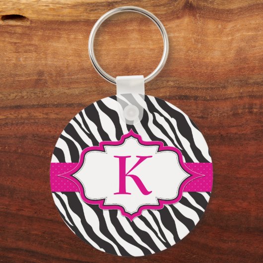 Zebra Monogram roze lint Sleutelhanger (Voorkant)