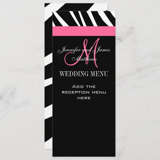 Zebra Monogram roze Menu (Voorkant / Achterkant)