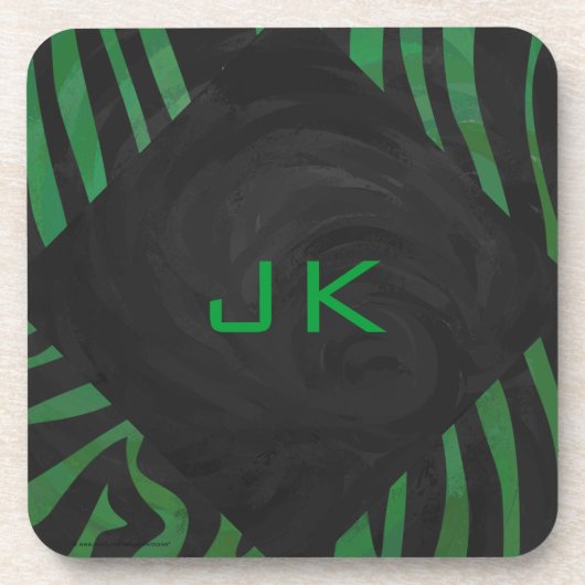 Zebra Monogram zwart en Groen afdrukken Bier Onderzetter (Voorkant)