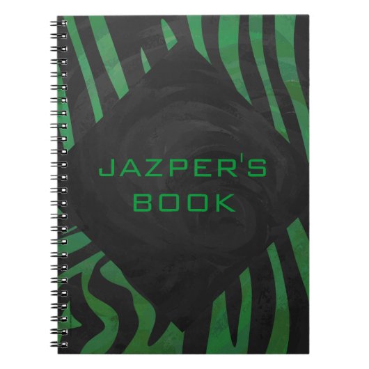Zebra Monogram zwart en Groen afdrukken Notitieboek (Voorkant)