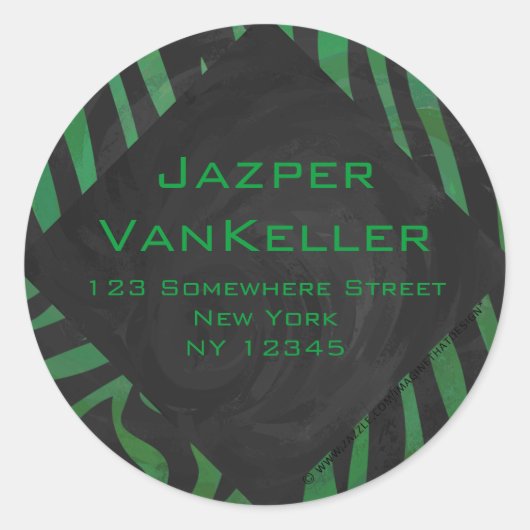 Zebra Monogram zwart en Groen afdrukken Ronde Sticker (Voorkant)