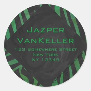 Zebra Monogram zwart en Groen afdrukken Ronde Sticker