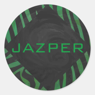 Zebra Monogram zwart en Groen afdrukken Ronde Sticker