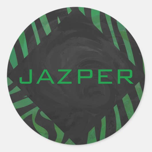 Zebra Monogram zwart en Groen afdrukken Ronde Sticker (Voorkant)