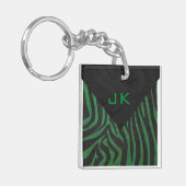 Zebra Monogram zwart en Groen afdrukken Sleutelhanger (Voorkant Links)