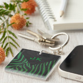 Zebra Monogram zwart en Groen afdrukken Sleutelhanger (Voorkant Rechts)