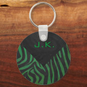 Zebra Monogram zwart en Groen afdrukken Sleutelhanger (Voorkant)
