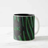 Zebra Monogram zwart en Groen afdrukken Tweekleurige Koffiemok (Voorkant rechts)