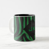 Zebra Monogram zwart en Groen afdrukken Tweekleurige Koffiemok (Voorkant links)