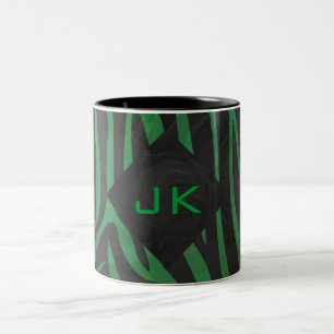 Zebra Monogram zwart en Groen afdrukken Tweekleurige Koffiemok