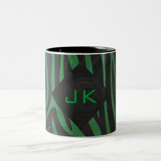 Zebra Monogram zwart en Groen afdrukken Tweekleurige Koffiemok (Center)