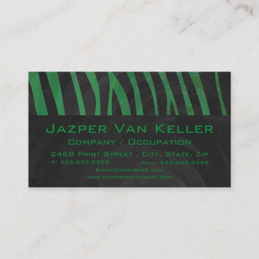 Zebra Monogram zwart en Groen afdrukken Visitekaartje (Voorkant)