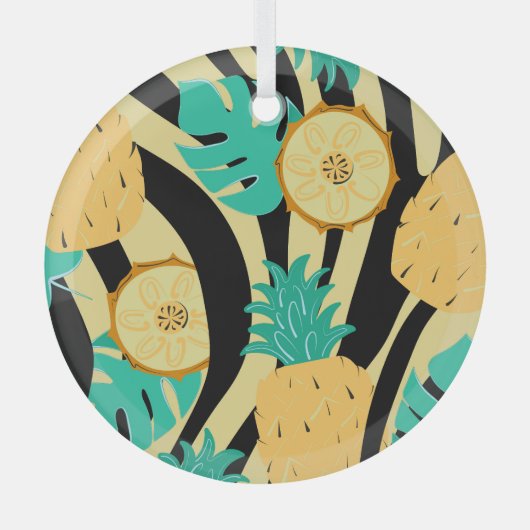 Zebra, monstera, ananas: zomerpatroon. glas ornament (Voorkant)