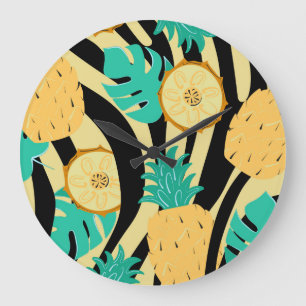 Zebra, monstera, ananas: zomerpatroon. grote klok