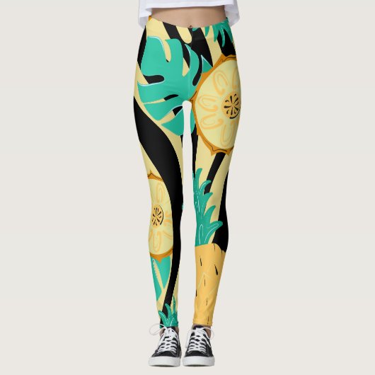 Zebra, monstera, ananas: zomerpatroon. leggings (Voorkant)