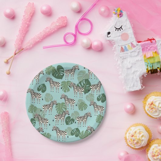 Zebra Monstera Pattern Papieren Bordje (Feest)