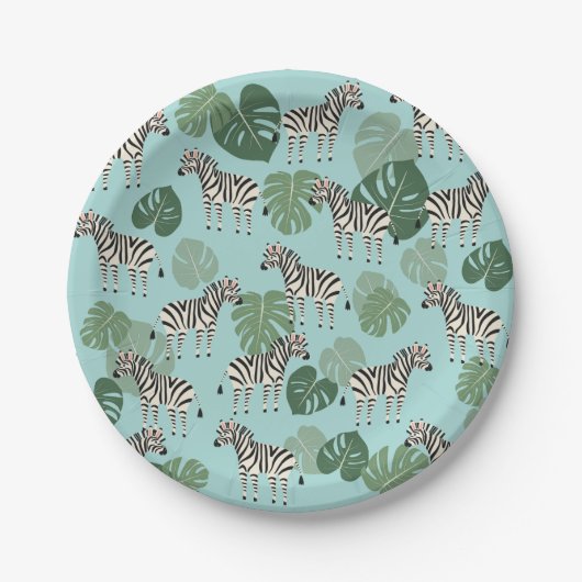 Zebra Monstera Pattern Papieren Bordje (Voorkant)
