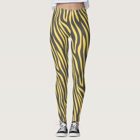 Zebra Navy geel minimal patroon Leggings (Voorkant)