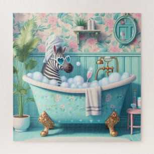 Zebra neemt een bubbelbad legpuzzel