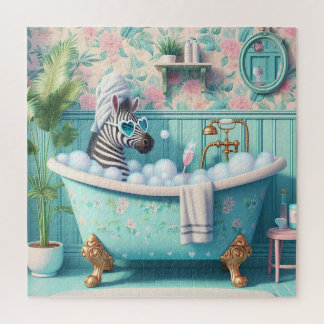 Zebra neemt een bubbelbad legpuzzel