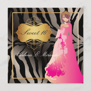 ZEBRA NEP UITVOERING ZILVER/Sweet 16/ Quinceañera Kaart