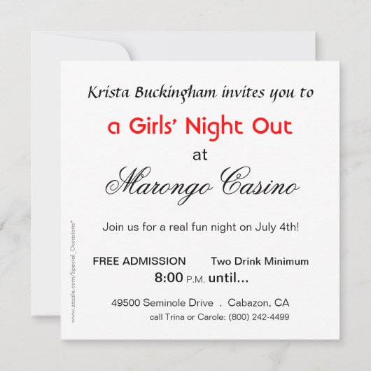 Zebra 'Night Out Cocktail Party' Kaart (Achterkant)