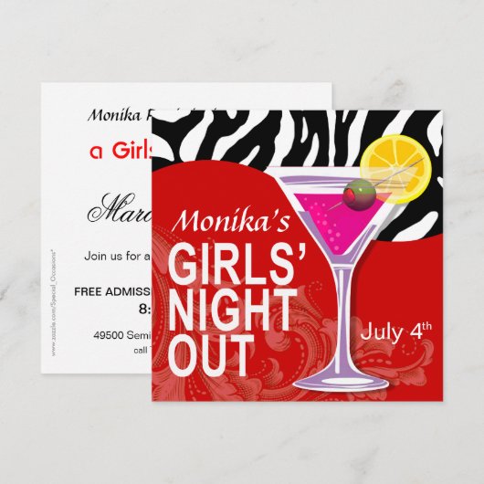 Zebra 'Night Out Cocktail Party' Kaart (Voorkant / Achterkant)