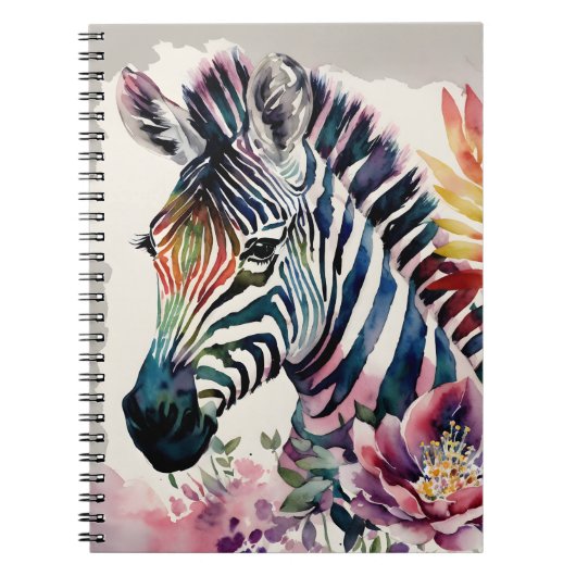 Zebra Notitieboek Bloemen Waterverf Kunst (Voorkant)
