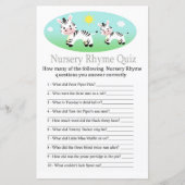 Zebra Nursery Rhyme Quiz baby shower game (Voorkant)
