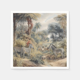 Zebra Oasis & Leeuwinnen Verzameling Vintage Servet