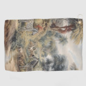 Zebra Oasis & Lioness Gathering Vintage Botanisch Golfhanddoek (Horizontaal)