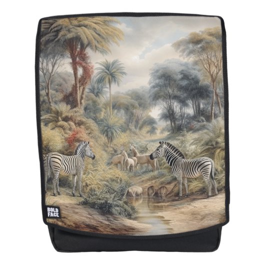 Zebra Oasis & Lioness Gathering Vintage Rugtassen (Voorkant)