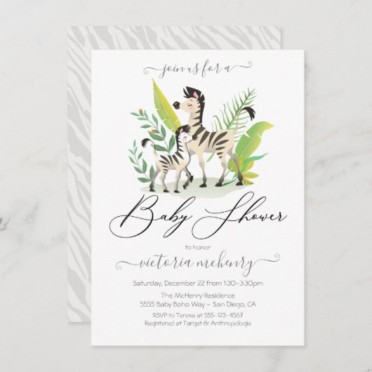 Zebra Oerwoud Baby shower Kaart (Voorkant / Achterkant)