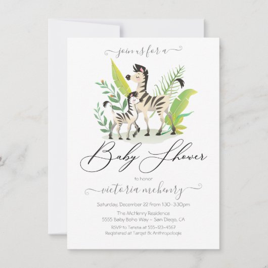 Zebra Oerwoud Baby shower Kaart (Voorkant)