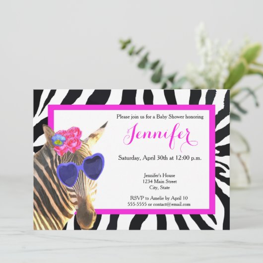 Zebra oerwoud Dier mode Glamour baby shower Kaart (Staand voorkant)