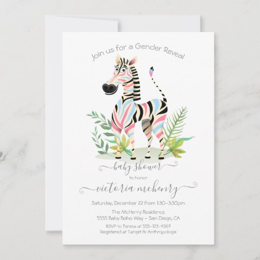 Zebra Oerwoud gender reveal Baby shower Kaart (Voorkant)