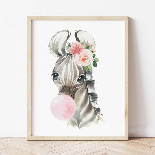 Zebra, Oerwoud, roze bruinkoolbrij, meisjesserij Poster