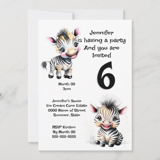 Zebra oerwoud safari kinder thema ELKE LEEFTIJD pr Kaart (Voorkant)