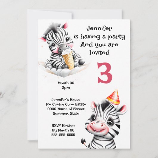 Zebra oerwoud safari partij wilde dieren kinder kaart (Voorkant)