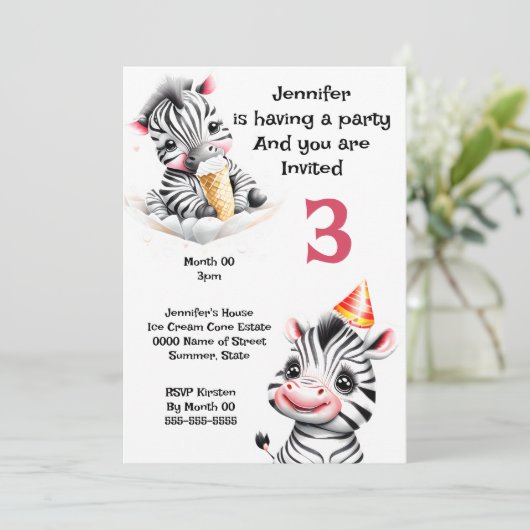 Zebra oerwoud safari partij wilde dieren kinder kaart (Staand voorkant)