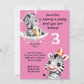 Zebra oerwoud safari party wilde dieren roze kaart (Voorkant)