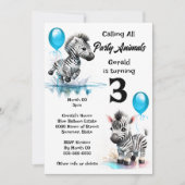 Zebra oerwoud safari thema jongens verjaardagsblau kaart (Voorkant)