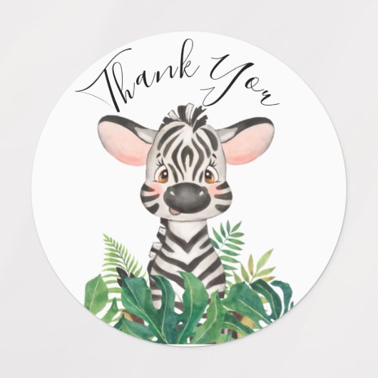 Zebra oerwoud Waterverf Baby shower Labels (Design 1)